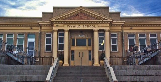 The front door of a K-12 school