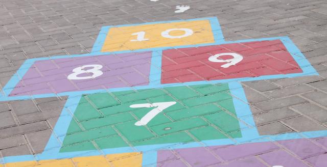 A hopscotch board on a playground